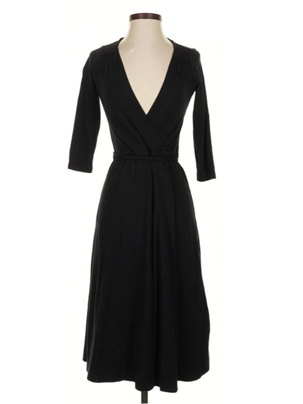 Splendid Black Wrap-Front Midi Dress, XS, Low V Neck